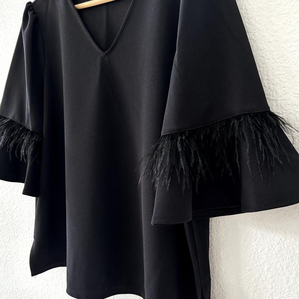 Adrianna Papell Women's Black Top Statement Sleeves Sz Medium Formal Old Money - Picture 5 of 10
